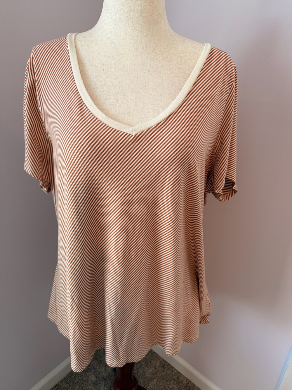 Lane Bryant 22/24 Tan Cream Striped Swing Tee Soft Modal Blend